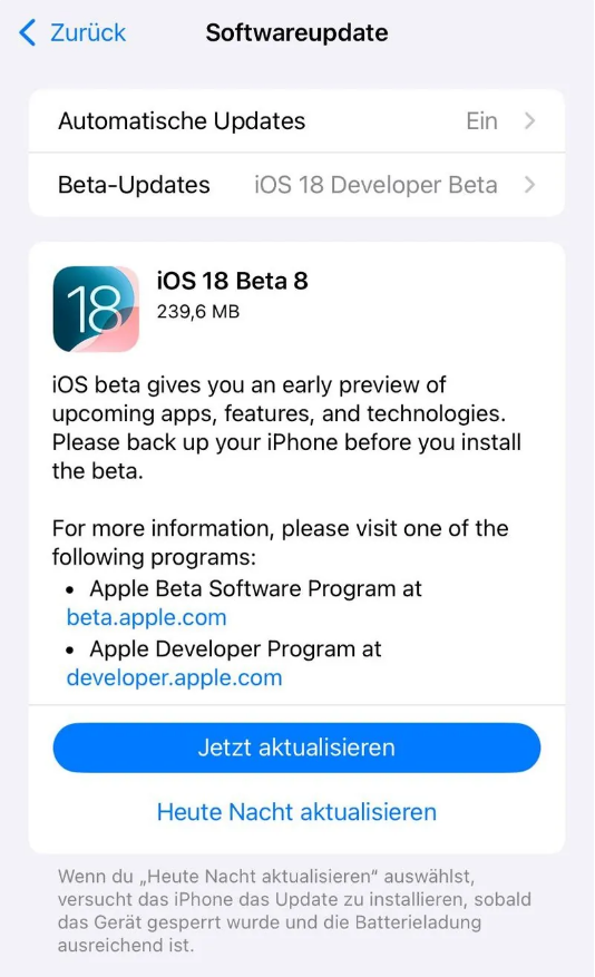 方正苹果手机维修分享苹果 iOS / iPadOS 18 开发者预览版 Beta 8 发布 